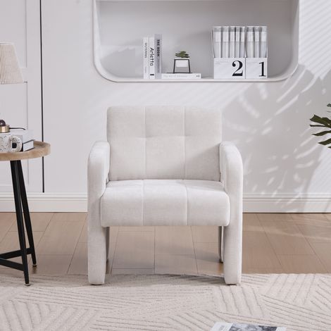 Sillón chenilla beige 67,5x69x74,5 cm, asiento confortable y reposabrazos ergonómicos (1/5)