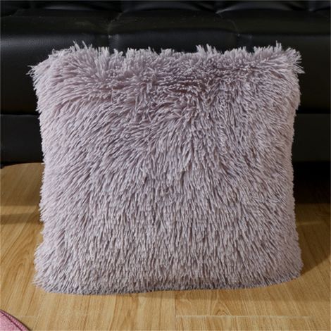 Housse De Coussin - Fourrure Synthétique Courte - 43 x 43 cm - Pour Canapé Chambre Voiture - Gris - 1 Pièce (1/5)