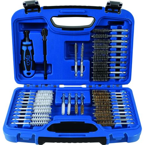 Bgs Technic – Kit de 38 brosses de nettoyage injecteurs – 12 en laiton, 12 en nylon, 12 en acier inoxydable – Entraînement hexagonal 6,3 – Coffret avec rallonge et poignée