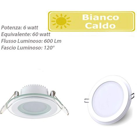 Pannello led slim incasso bordo in vetro tondo 6 watt luce calda 3000k (1/5)