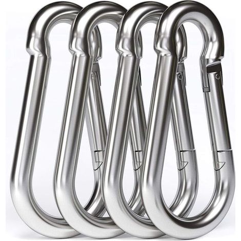 4PCS - M10 Mousqueton en Acier Inoxydable 304 - Grand Mousqueton Inox 100mm de Fixation Capacité de Charge de 750 kg, Crochet Mousqueton Hamc Balancoire - 100mm x φ10 mm (1/4)