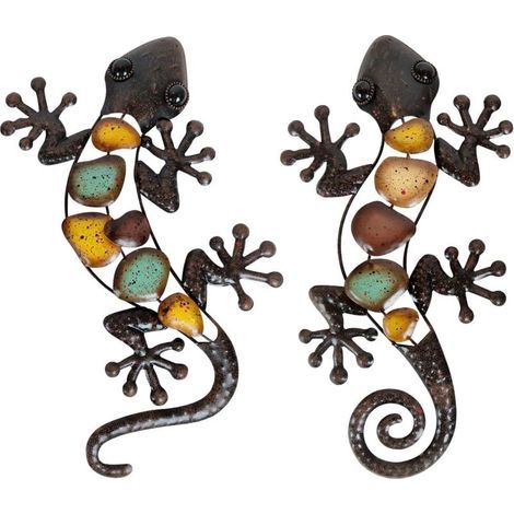 CSPARKV Métal Salamandre Murale Décorations Mural Art Suspendues Sculptures, Grand Lézard Murales Décoratives Pour Maison, Jardin, Cour, Clôture, Lot de 2 (1/4)