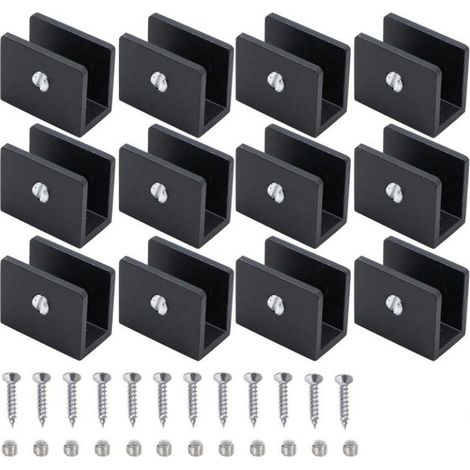12 Pièces Pince à Verre Garde Corps, Support D'Étagère En Verre Clip, Support d’Étagère En Verre Réglable Aluminium, Métal Support d'Angle En U, Pinces à Verre à Un Trou, Pour Salle De Bain,Wc,Couloir (1/5)