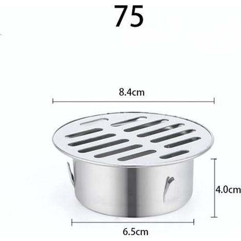 Caniveau à siphon rond et autoportant en acier inoxydable avec bac de récupération et filtre anti-colmatage, adapté aux balcons, terrasses, toits-terrasses, patios et jardins (diamètre 75 mm). (1/4)