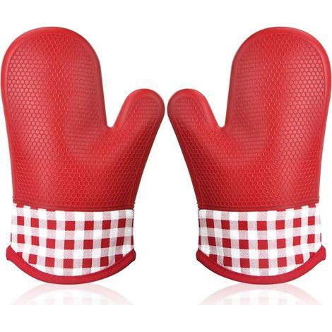 Gant de Cuisine SiliCône Anti Chaleur, Gant Four Manique Four Oven Mitts Oven Gloves Gant Manique Gants Isolants Cuisine épais Mitaine Four pour Barbecue Cuisson Gants Professionnel 1 Paire (Rouge)-Fe (1/5)