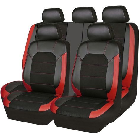 Seat Covers, Waterproof PU Leather, Universal Design, Black and Red, For Citroën C3 (1/5)