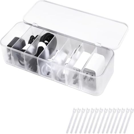 boîte de rangement pour câbles de données -Avec couvercle -Organisateur de bureau -Blanc (1/5)