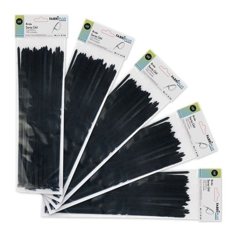 Beutel mit 100 schwarzen Kabelbindern 3,6x200mm. 100% Nylon 66 stark und haltbar