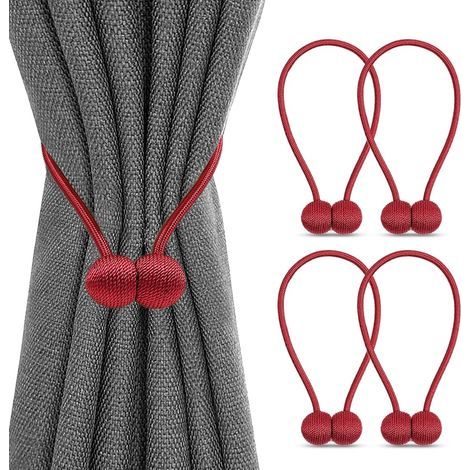 Set mit 4 Gardinenhaltern, magnetischen geflochtenen Gardinenhaltern, magnetischen Gardinenschlaufen für die Dekoration von Wohn- und Büroräumen (Rot) (1/5)