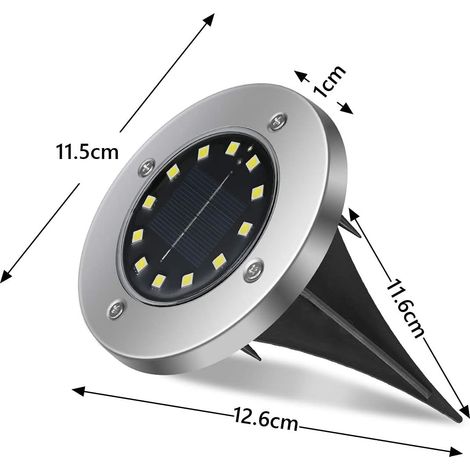 Lampes solaires d'extérieur, 8 lampes de jardin à LED étanches IP65 6000K Spots solaires encastrés pour l'accès au jardin souterrain [Classe énergétique A+++] Lot de 8 lampes solaires noires et blanch (1/4)