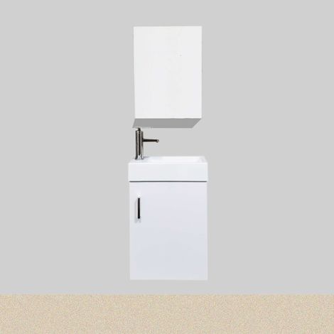 Lave-main suspendu Mini 40 cm Blanc plan céramique avec armoirette miroir