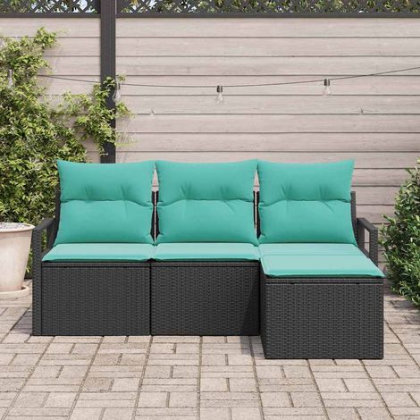Sofa Set 4 pcs Schwarz Poly-Rattan