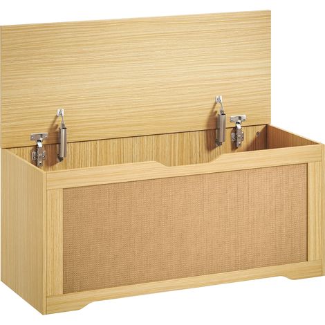 Coffre à Jouets en Rotin 136L, Banc Rangement avec Couvercle Amovible et 2 Charnières Sécurisées, Teinte Chêne (1/5)