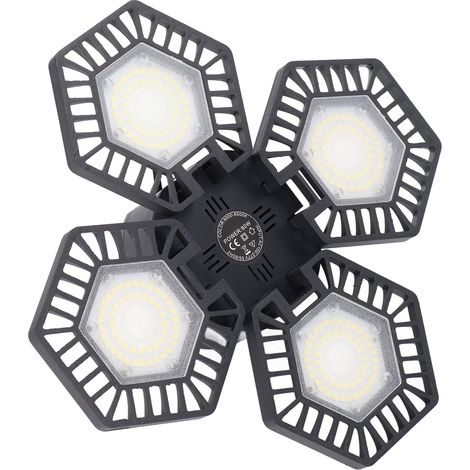80-W-LED-Garagenleuchte, Kaltweiß, 4 verstellbare 90°-Panel-Deckenleuchten, Industriebeleuchtung für Lagerhalle und Werkstatt, AC 100–277 V (1/5)