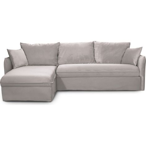 Canapé d'angle convertible réversible 5 places en velours taupe - ouverture express - Gina (1/5)