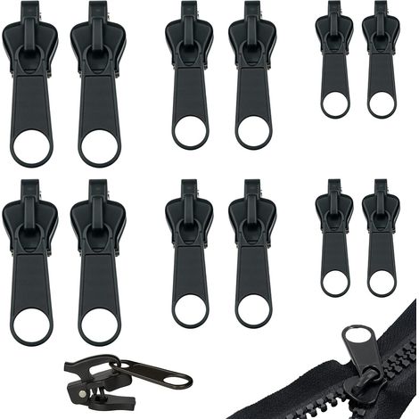Curseur Fermeture Eclair, 12 Pièces Reparation Fermeture Eclair, Kit de Réparation de Fermeture à Glissière Amovible, 3 Tailles (Petit/Moyen/Grand) pour Vêtements, Bagages