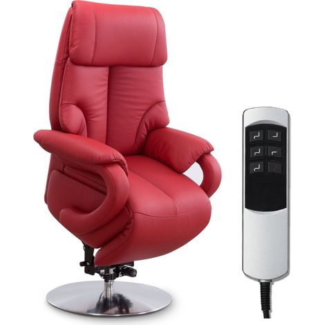 Fauteuil en Cuir Istanbul/Fauteuil TV avec Aide au relevage, Fonction Relaxation réglable électriquement / 2 Moteurs E / 80 x 115 x 79 / Cuir véritable : Rouge (1/5)
