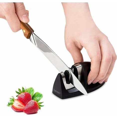 Professional Kitchen Sharpener 2 in 1 Manual Sharpener for Stainless Steel and Ceramic Knives of All Sizes, Black Anti-Slip Base (1/4)