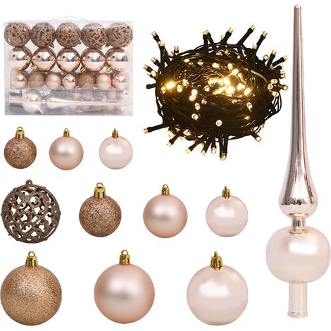 Décoration de Noël - Set de 61 boules de Noël avec pic et 150 LED Doré rose -WYW37149 (1/5)