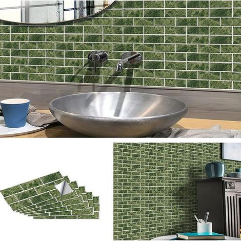 Revêtement Mural Adhésif Vert Émeraude 30x15cm - Lot de 12 PVC Marbre Imperméable & Anti-Graisse - Style Déco Murale Européen (1/5)