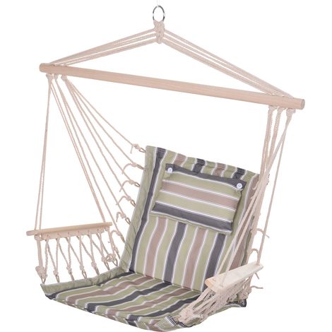 Sedia sospesa a forma di amaca con stampa a righe – Cuscino poggiatesta – Per uso interno ed esterno – 100 x 106 cm – Portata massima 100 kg