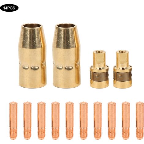 14 pièces accessoires pour pistolet de soudage : buses, diffuseurs de gaz et embouts de contact compatibles H10, M100, M150 (1/5)