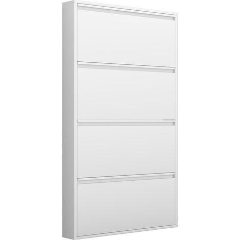 Armadio portascarpe in metallo bianco con 4 cassetti basculanti, da parete, salvaspazio (1/5)