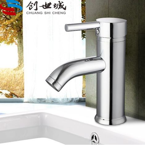 Stainless steel round single-hole hot and cold water faucet for bathroom sinks, washbasins, and countertops - anti-splash faucet - electroplated model, pipe not included.