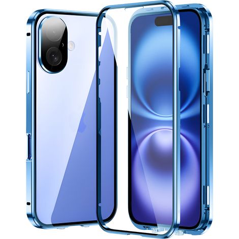 Funda para iPhone 16, magnética, doble cristal, azul. (1/5)