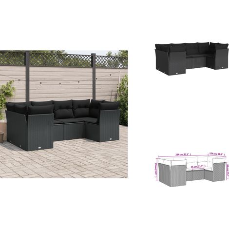Salon de jardin 6 pcs avec coussins noir résine tressée - Salon De Jardin - Canapé Extérieur - Meuble De Jardin - Set Salon De Jardin - Mobilier De Jardin (1/3)