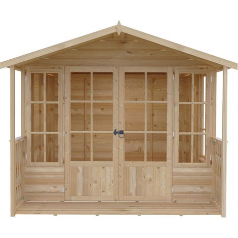 Delmora 8 x 10 Shiplap Summerhouse with Veranda - Wood - L2992 x W2456 x H2174 mm