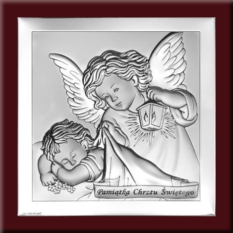 image en argent d'un ange, souvenir du Saint Baptême, avec gravure 6430WM 14 x 14 cm (1/5)