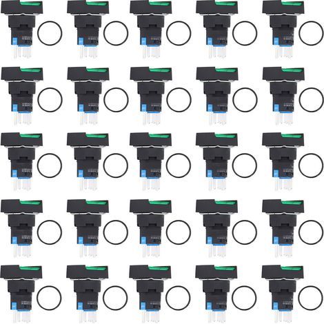 25 Stück Momenttaster mit Selbstverriegelung, 16 mm quadratisch, mit 24-V-Grünlicht-Set (1/5)