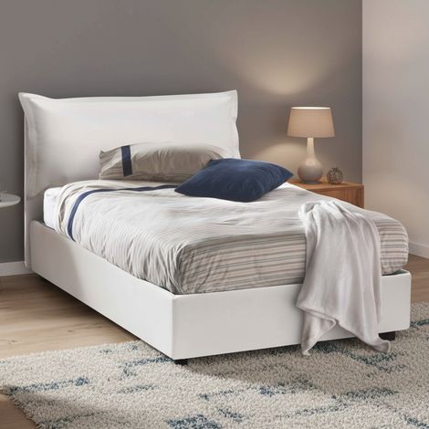 Talamo Italia Cama de plaza y media Clara, Cama contenedor con tapizado en ecopiel, 100% Made in Italy, Apertura frontal, con colchón Cm 120x190 incluido, Blanco, con embalaje reforzado (1/5)