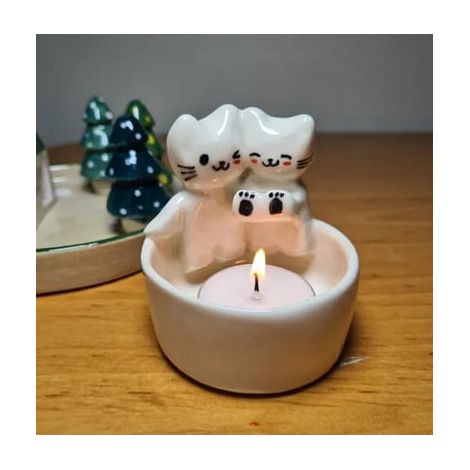Support À Bougie Chat En Résine - Décoration Intérieure Pour Chambre Et Salon - 1 Pièce (1/4)