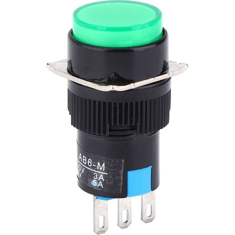 Interrupteur à bouton-poussoir momentané (5 pièces) LA16‑11/AB6‑M, 250 V CA 3 A, 30 V CC 5 A, bouton rond (1/5)