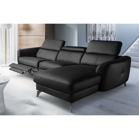 Canapé d'angle relax en cuir de luxe italien avec relax électrique, 5 places BERTONI, noir, angle droit (1/5)