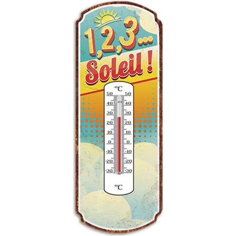 Thermomètre déco en métal jaune et bleu 25 cm (1/3)
