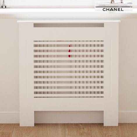 100cm Tall Radiator Cover Modern White Cabinet Horizontal MDF Slats Wood Grill Furniture, small 78 x 19 x 101.2cm