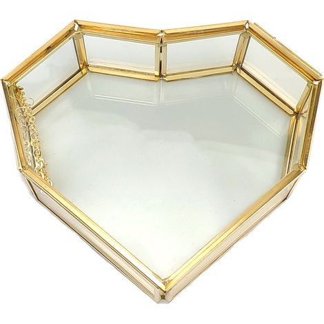 Coffret à bijoux en verre géométrique en forme de cœur, boîte à bagues en verre, présentoir à bijoux multifonctionnel (1/5)
