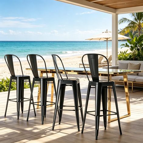 Tabouret de bar empilable avec dossier haut amovible, chaise de comptoir design pour salle à manger, set de 4 tabourets élégants (exclusivement avec chaises) (1/5)