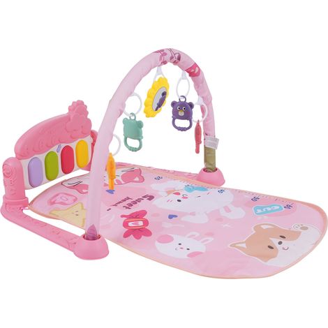 Tapis d'éveil musical pour bébé, tapis d'éveil musical, tapis d'apprentissage pour bébés de 0 à 12 mois, 4 jouets suspendus colorés et miroir tournesol (1/4)