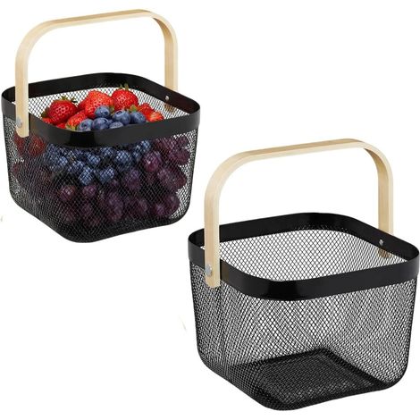 Panier en Fil de Fer avec Poignée,Paniers de Récolte de Jardin,panier de Rangement Rectangulaire,Panier de Transport de Style Loft,pour Salle de Bain Cuisine Pique-nique,18X24,5X24,5 Cm,2 Pièces(noir) (1/5)