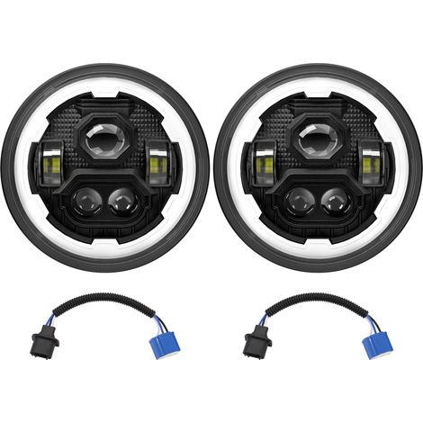 Phares LED voiture 7 pouces rond – Blanc feux route/croisement DRL clignotant ambre Jeep Wrangler JK TJ LJ Chevy Ford Mazda Miata Hummer IP67, 2 noirs (1/5)