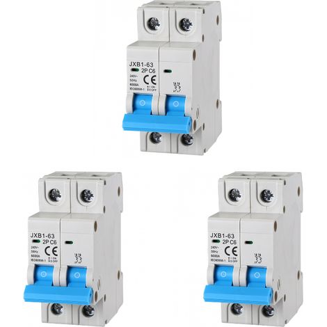 gloca 3er-Set Sicherungsautomaten 2P 6A 220V 6KA 2 DIN C6 Module