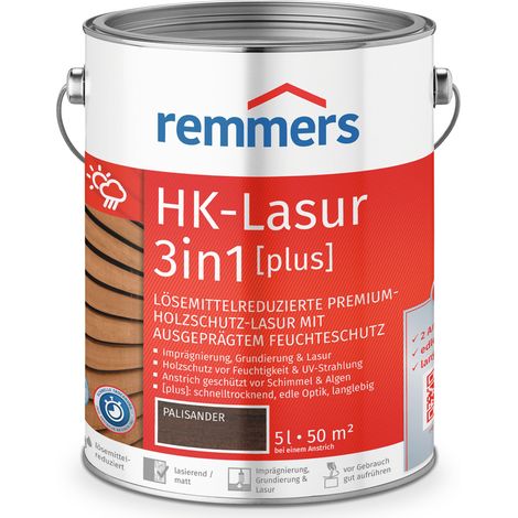 Remmers HK-Lasur 3in1 [plus] palisander, matt, 5 Liter, Holzlasur, Premium Holzlasur außen, 3fach Holzschutz mit Imprägnierung + Grundierung + Lasur