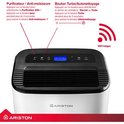 Déshumidificateur Intérieur Connecté 21L - Ariston DEOS 21S NET WIFI - Intelligent, Silencieux,  jusqu'à 52 m²