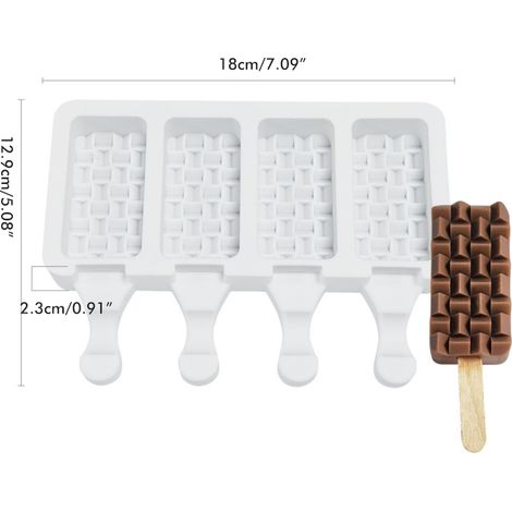 Moule à glace en silicone à 4 compartiments pour glaces à l'eau maison, desserts glacés et sucettes glacées. (1/5)