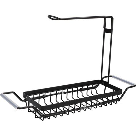 Porte-éponge Télescopique en Acier Inoxydable pour évier sur évier avec Porte-serviettes en Torchon Organisateur D'évier de Cuisine Extensible, étendoir pour évier de Cuisine(noir) (1/5)