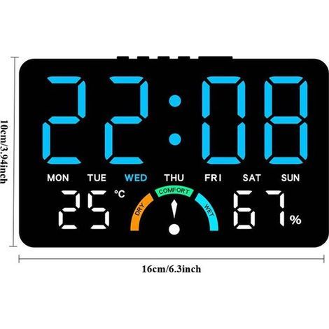 Réveil numérique à double alarme – Volume et luminosité réglables – Écran LED multicolore avec veilleuse – Fonction snooze et sauvegarde de la mémoire – Noir (1/2)